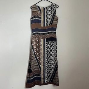 Lafayette 148 100% Silk Mixed Print Sleeveless Career Wear Midi Dress Size 8